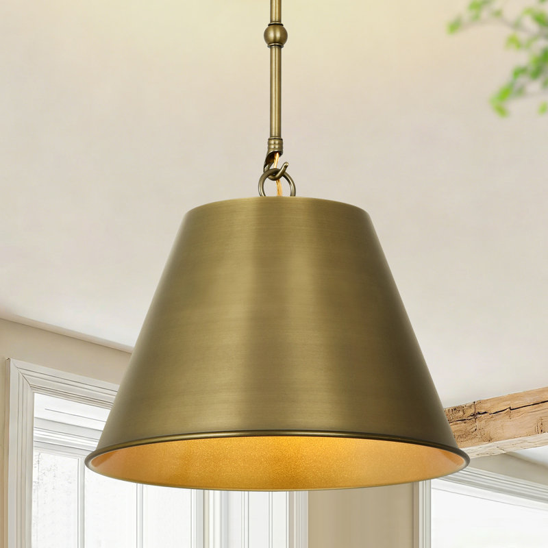 Luminaire suspendu vintage en laiton vieilli avec chaîne réglable - plafonnier industriel à tête simple