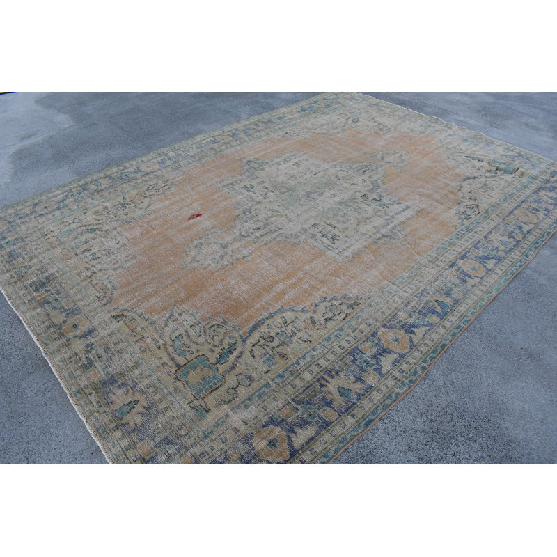 Tapis rétro en laine beige, surdimensionné géométrique 83,9 x 121,7 pouces