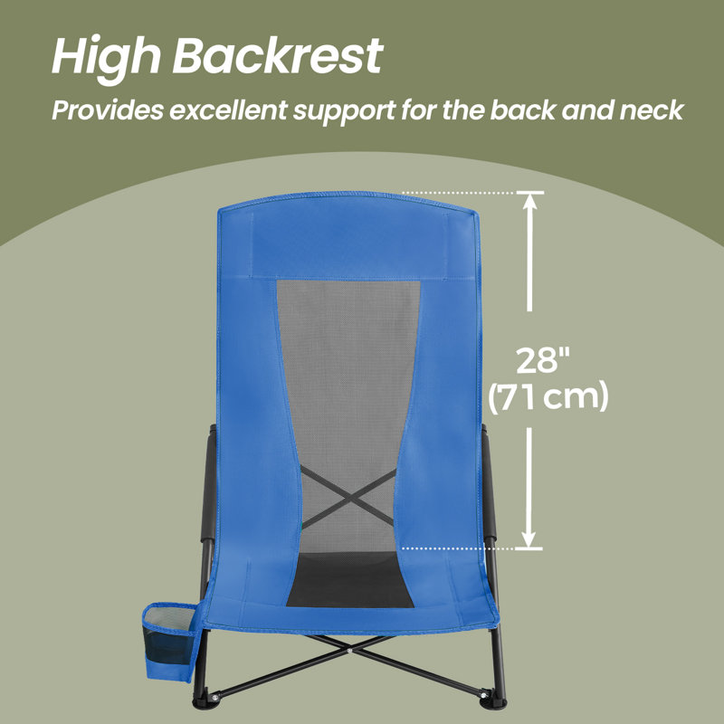 Portable Beach Chairs Set Of 2, With High Backrest, Foldable, Lightweight, Comfortable, Heavy Duty, Light Blue