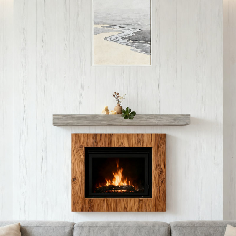 60'' Farmhouse Solid Cedar Fireplace Mantel Shelf for Home Decor, Weathered Grey