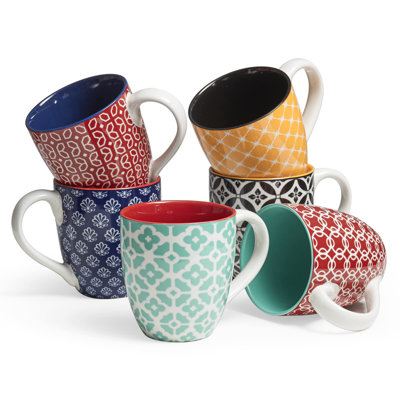Tasses à café, grande tasse en porcelaine 16 oz, tasses à thé en céramique avec poignée, ensemble de 6 (bleu rétro)