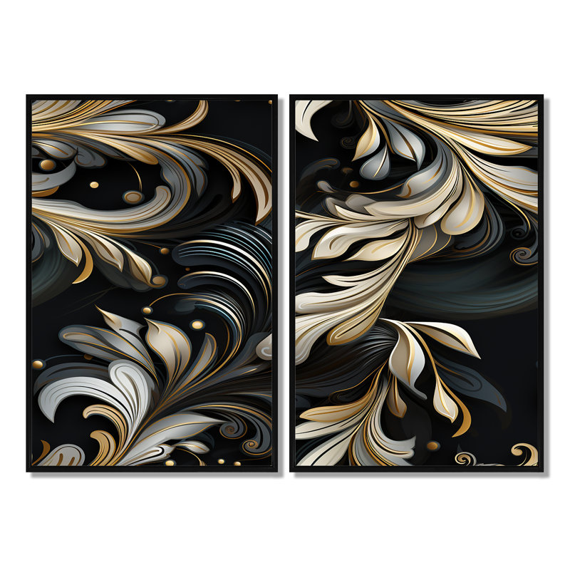 Millau - Abstract Fashion Wall Art 2-Pieces, Noir, H 36 po x l 48 po, Impression encadrée flottante