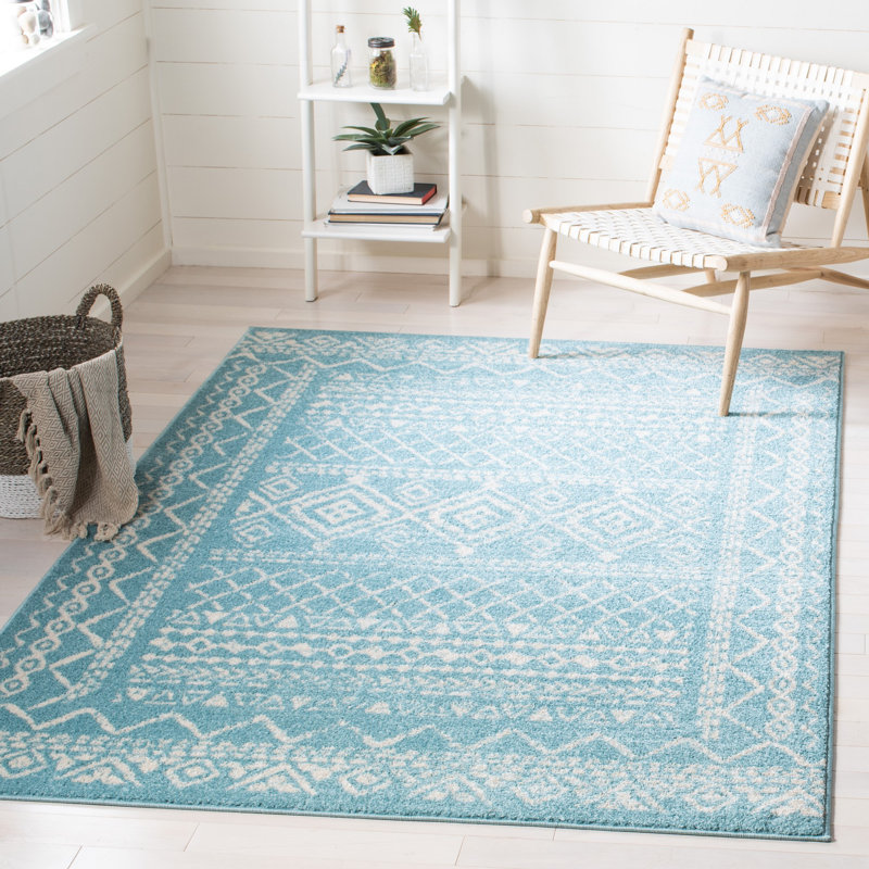 Tapis turquoise / ivoire Strobel, Rectangle 10 pi x 13 pi