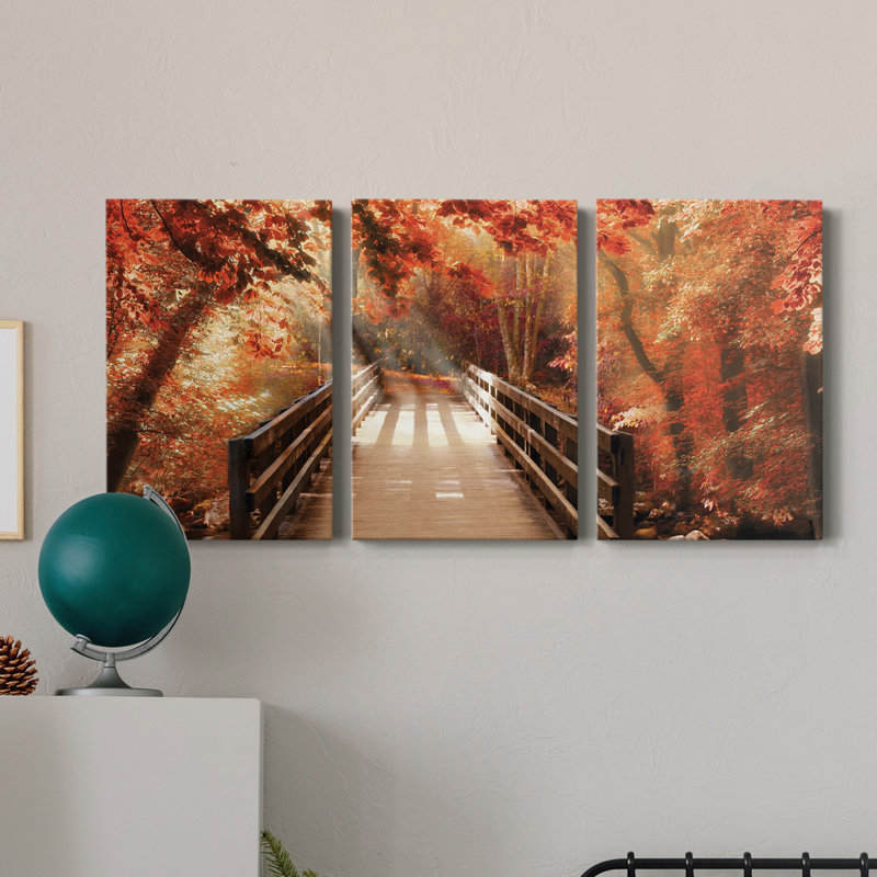 Pont d'automne - Toile tendue avec châssis de qualité supérieure - Prêt à être accroché, H 12 po x l 24 po x P 1 po