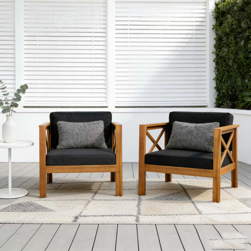 Outdoor Acacia Wood Club Wooden Armchair with Cushions, GREY