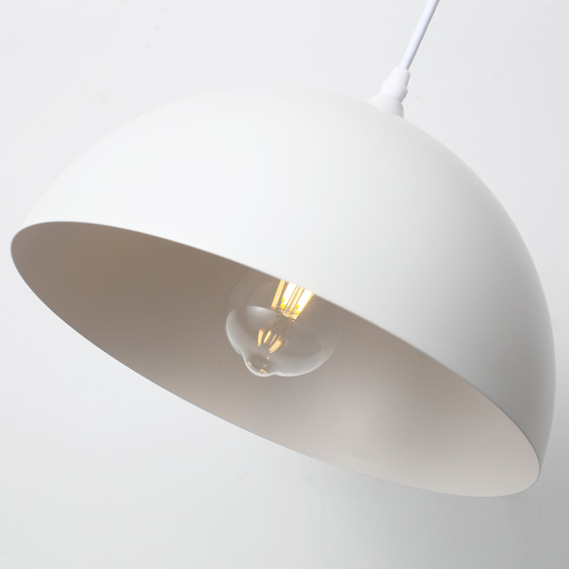 Luminaire suspendu en dôme industriel 11,81 po à 1 lumière avec abat-jour en métal pour îlot de cuisine Danialah, Blanc