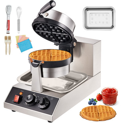 Gaufrier commercial, 1 pièce par lot, gaufrier rond de 1300 W, machine à gaufres antiadhésive avec moules en acier inoxydable enduits de téflon à plage de température de 122-572 50 / 50-300 ℃, 120 V