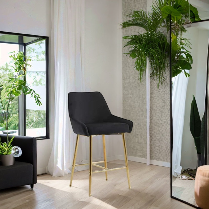 Tabouret rembourré en velours Kully, Noir