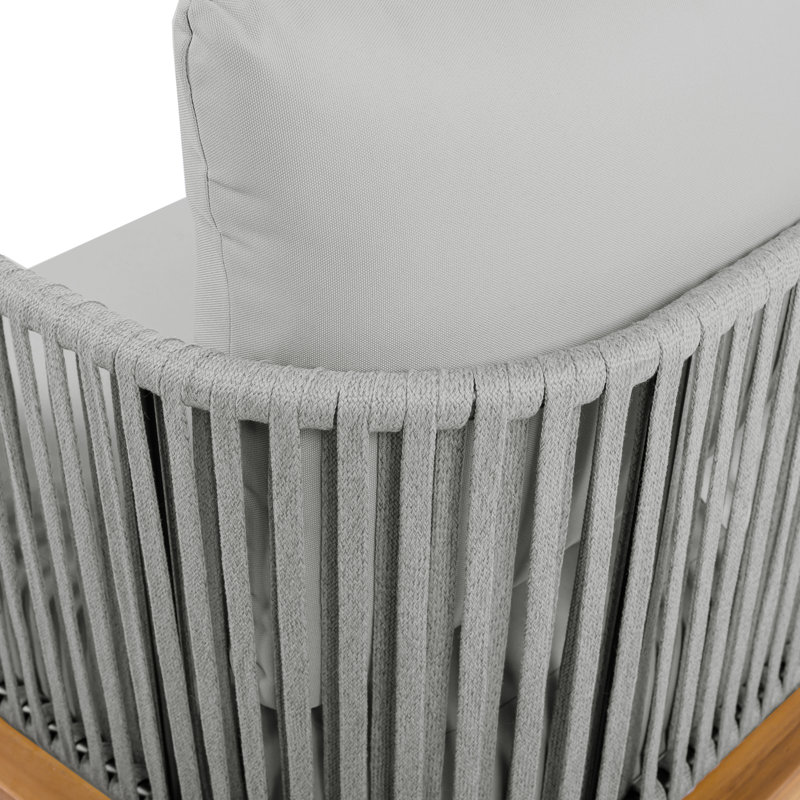 Louie Outdoor 6-Person Acacia Wood Conversation Set With Rope Woven & Slat Tabletop, 3 PCs: Loveseat, Sofa, Table