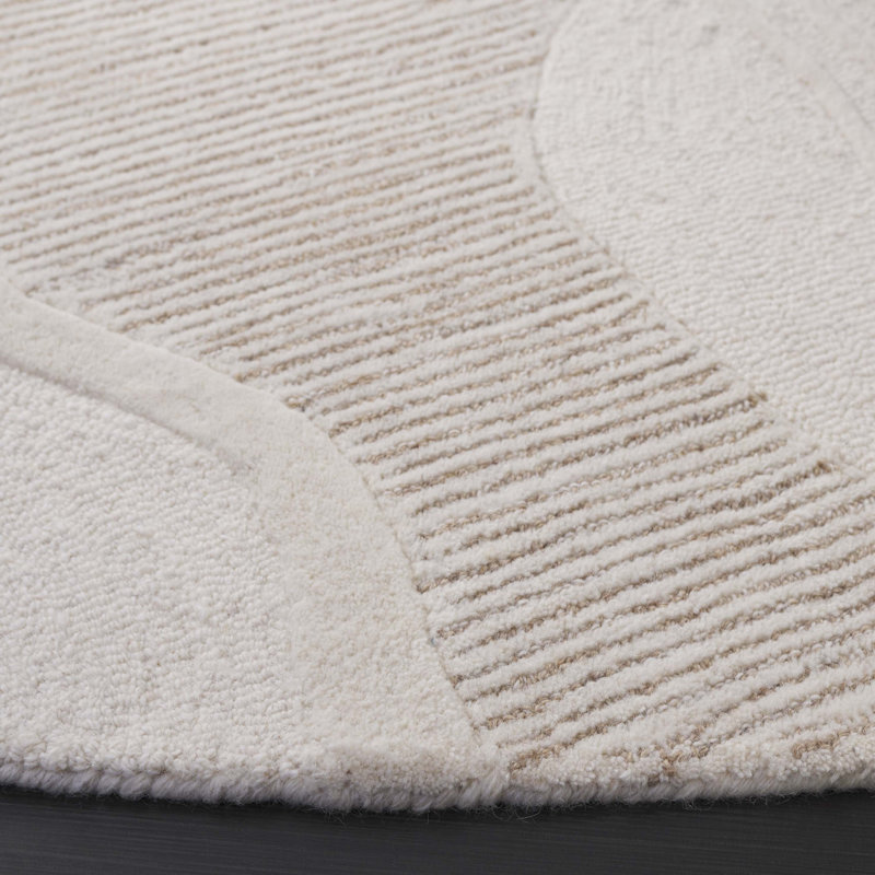 Jayanne Hand Tufted Wool/Cotton Abstract Rug in Natural/Ivory, Round 6'