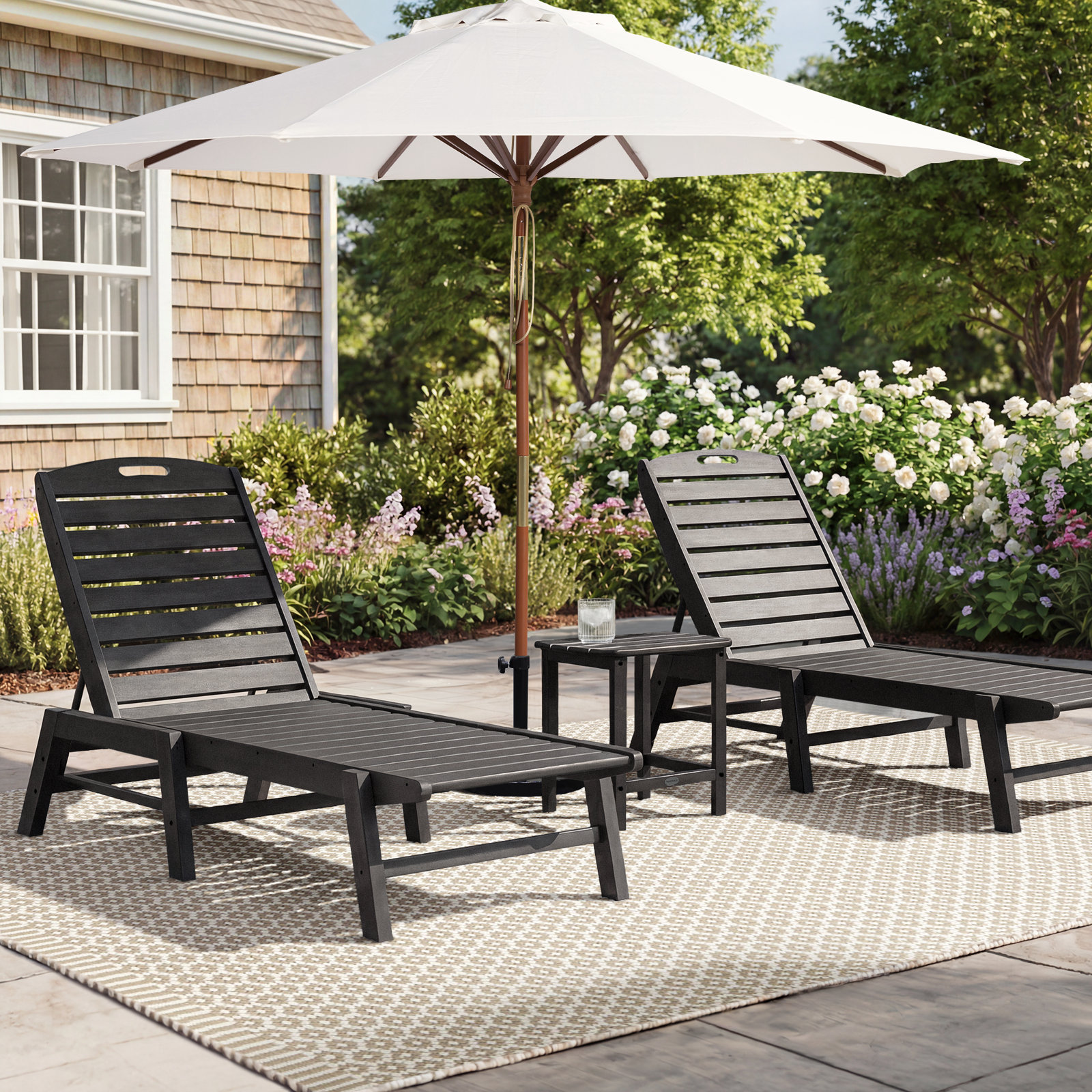 POLYWOOD® Nautical 24" Patio Chaise Lounge Set, Black