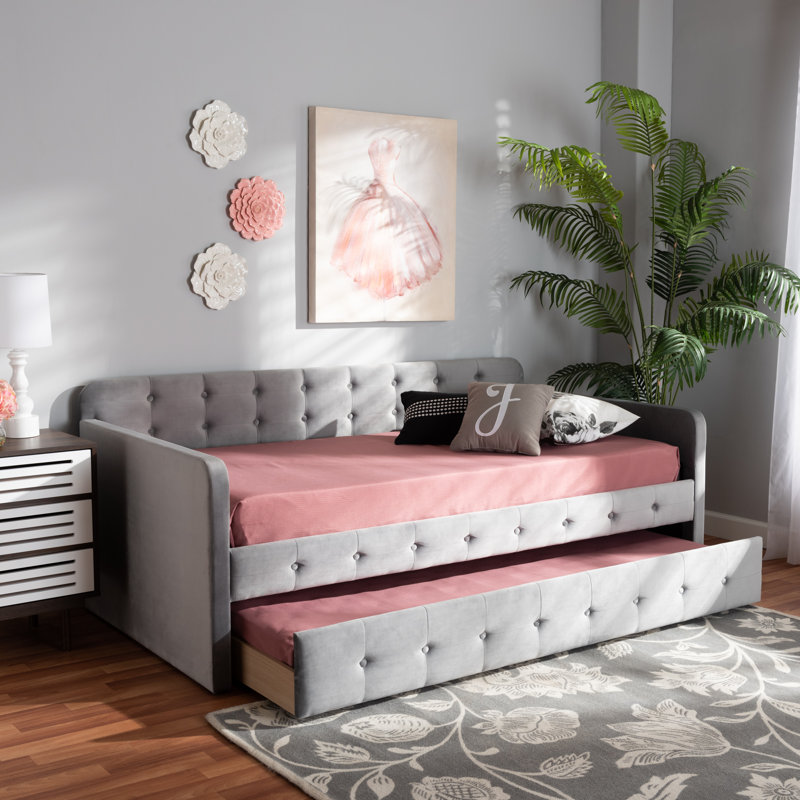 Lit de jour avec couchette Meroe, Lit simple, Gris