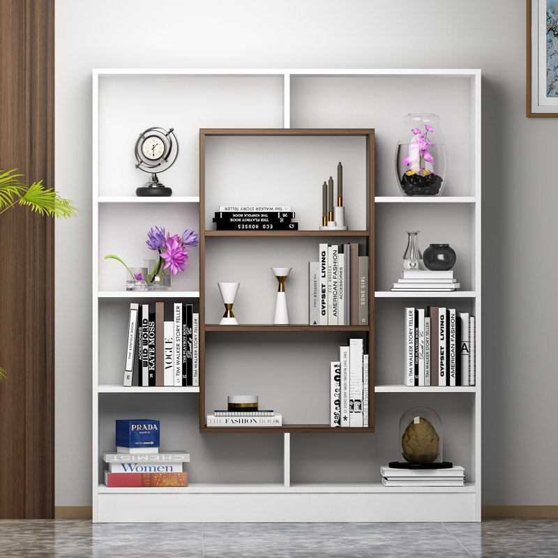 Cilegon 141.8cm H x 130cm W Bookcase, White/Brown