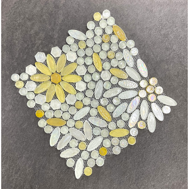Carreau de mosaïque en verre à motif floral - tuile décorative murale et dosseret