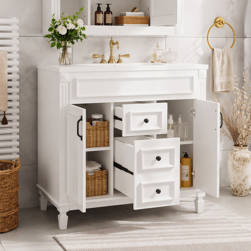 Meuble-lavabo avec rangement en résine 35,99 po, Blanc