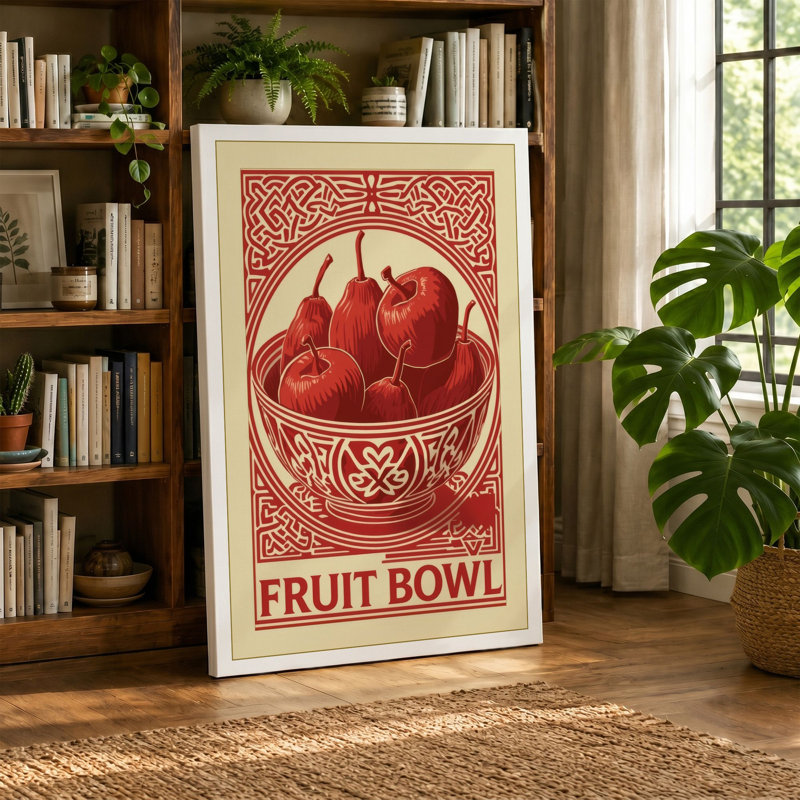 Fruit Bowl Art Deco - Wrapped Canvas, 36x24 - 91.4 x 61.0 cm, Taupe Border