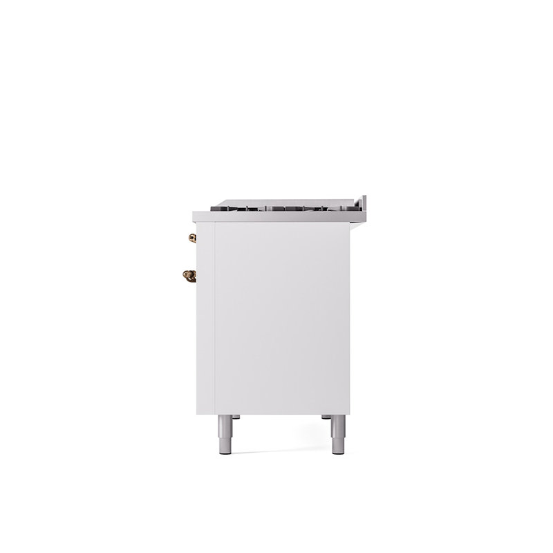 ILVE Nostalgie II, cuisinière à double combustible de 48 po, 8 brûleurs, plaque chauffante, Gaz naturel, Blanc / bronze