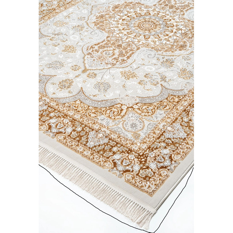 Floral and Oriental Doormat, Gold, 60cm W x 110cm L