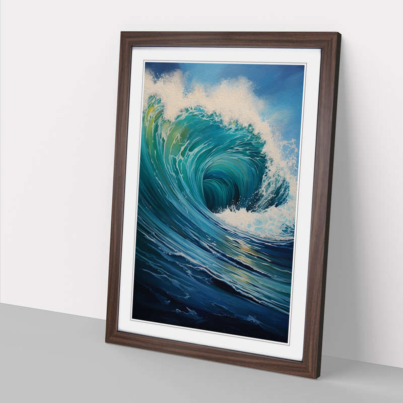 Ocean Modern - Single Picture Frame Print on Wood, 46cm H x 34cm W x 2cm D, Walnut