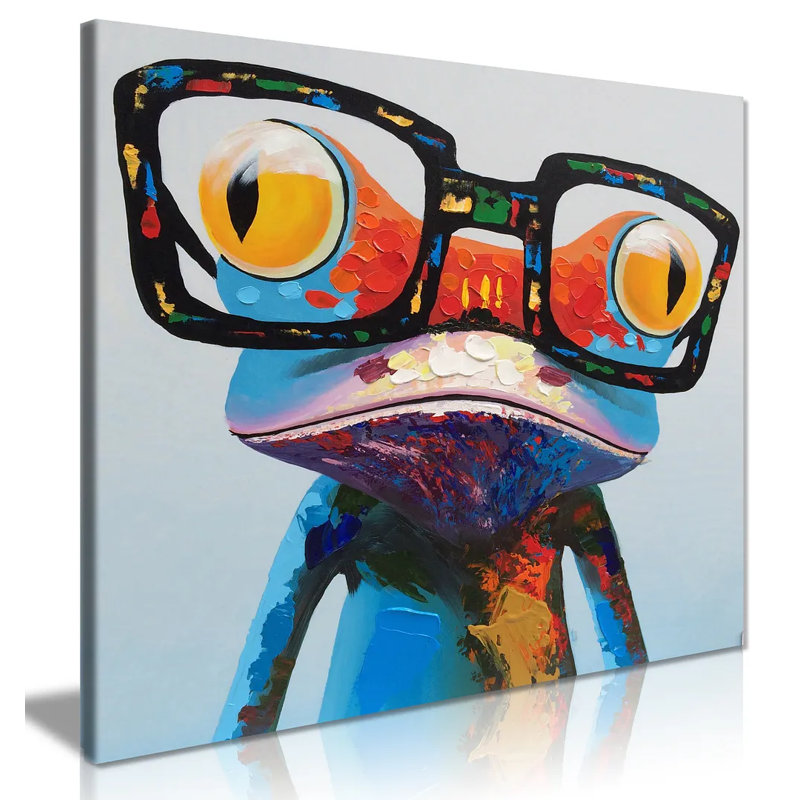 Cute Frog With Glasses - Wrapped Canvas Painting, 31cm H x 31cm W