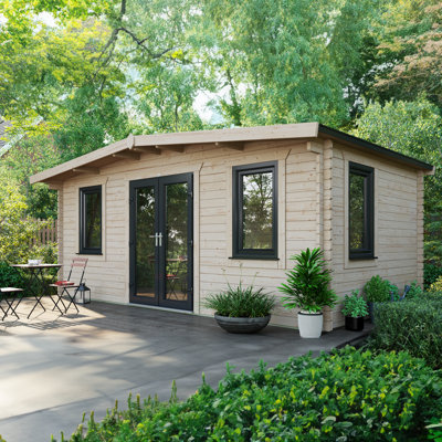 Powersheds Apex 10 x 18ft Chalet Log Cabin, Doors Central - 44mm