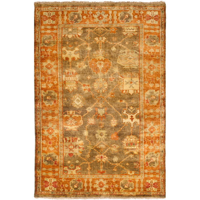 Oushak Oriental Hand-Knotted Wool Brown/Rust Area Rug, Rectangle 4' x 6'