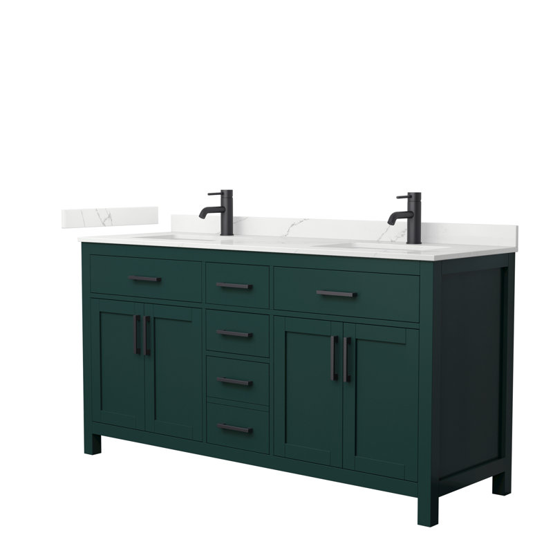 Beckett 66" Freestanding Double Bathroom Vanity with Quartz Top, Green, Matte Black, Giotto Quartz