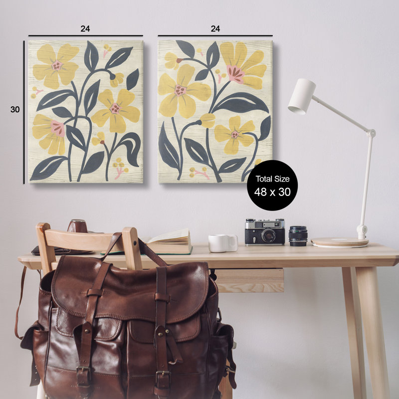 Ensemble d'art mural sur toile jaune, 2 pièces, par June Erica Vess, H 24 po x l 60 po