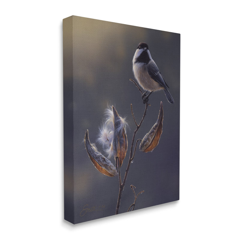 Au-908-Toile, oiseau perché, graines de graines florales sur toile par Daniel Smith, peinture, H 20 po x l 16 po x P 1,5 po