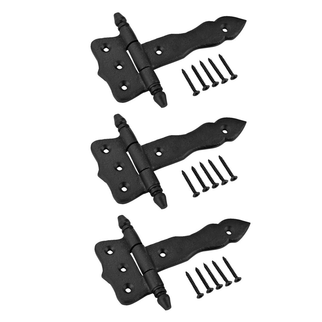 Door Strap Hinge 5" Inch Wrought Iron Antique Design (Set of 3) The Renovators Supply Inc.