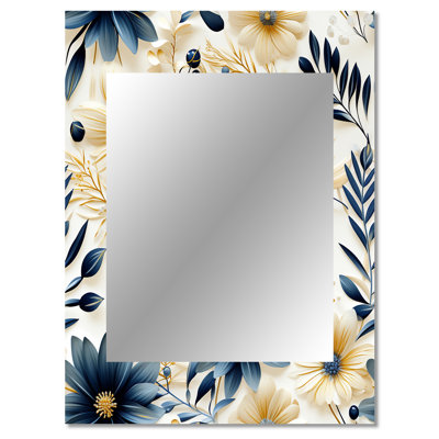 Antra bleu et blanc côtier Retreat Seashells - miroir mural décoratif floral, miroir floral, impression d'art en métal
