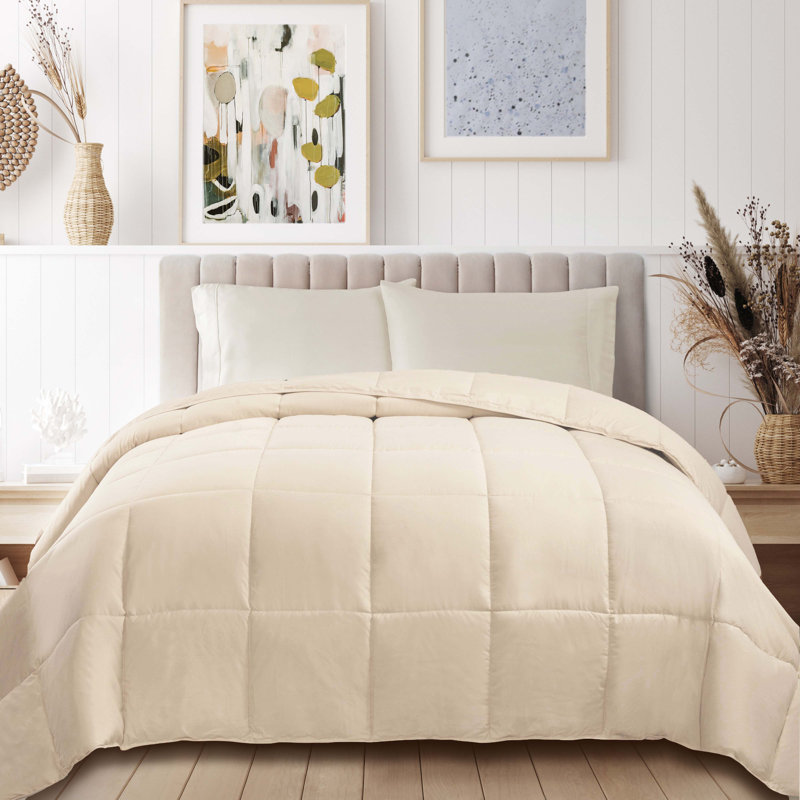 Édredon réversible en duvet synthétique hypoallergénique toutes saisons de poids moyen classique, Ivoire