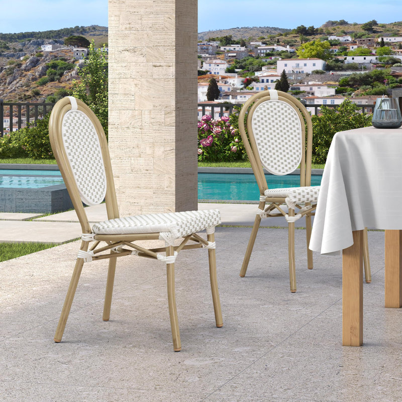  Ensemble de 2 chaises de patio pour l'extérieur en aluminium avec finition champagne et ambre, Brun/brun clair