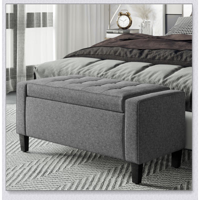 Storage Ottoman, Linen Upholstered Storage Bench with Lift Top and Button Tufted for Living Room, Grey
