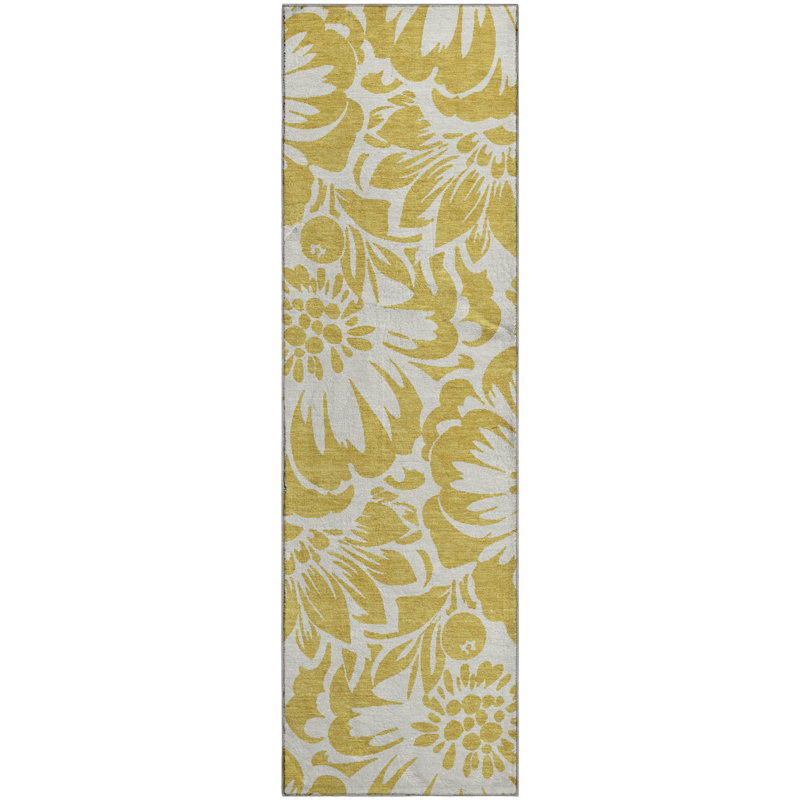 Premium Machine Washable Cerrito AMF551 Gold Rug, Runner 2'3" x 7'6"