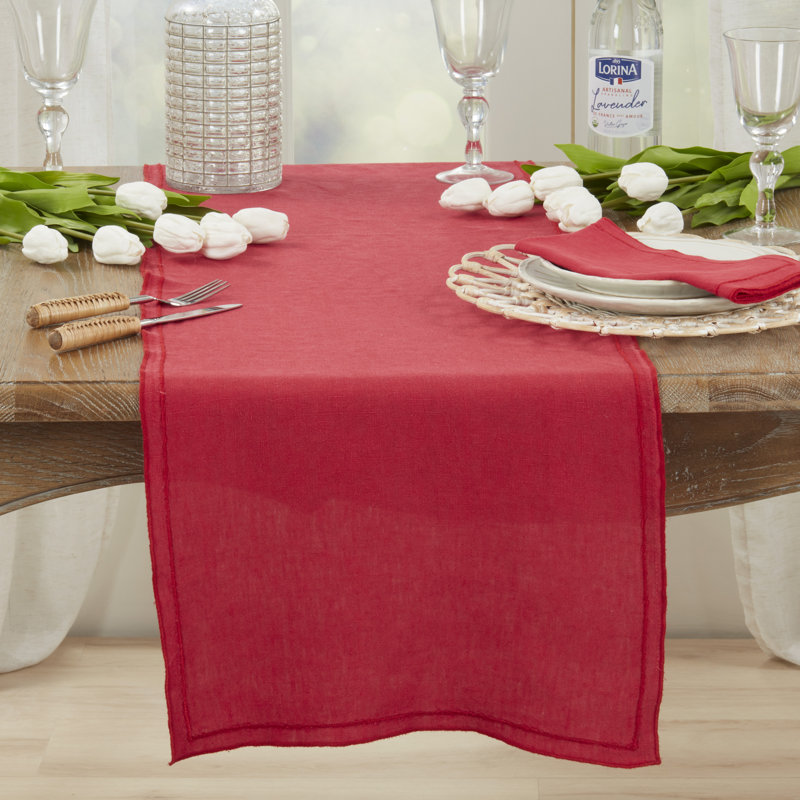 Stonewashed Overlock Edge Table Runner, Red