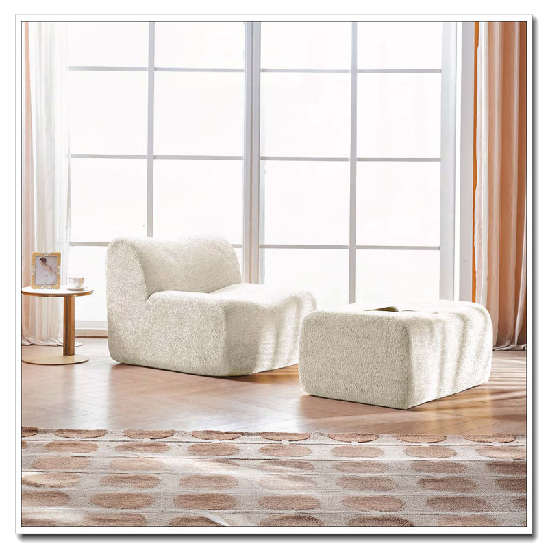 Fauteuil d'appoint rembourré en velours avec repose-pieds et fauteuil, Beige