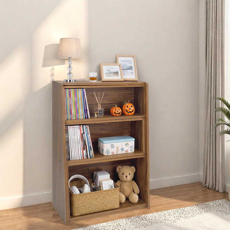 Bibliothèques extensibles avec rangement, tablette compacte moderne en bois aggloméré noyer