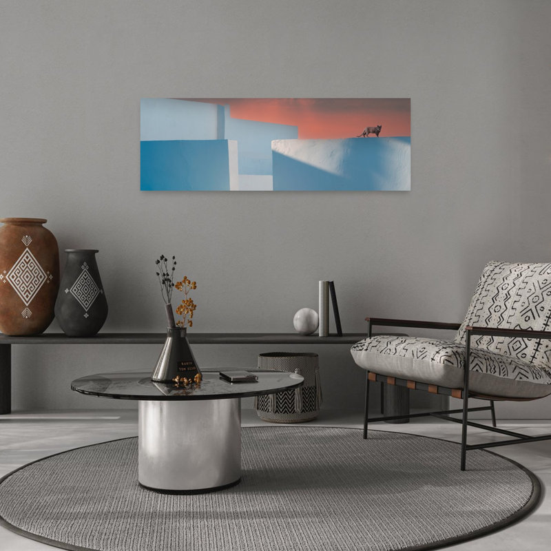 Dramatic Rooftop Cat Abstract Dramatic Geometric Cat Architecture Landscape Wall Art, 36" H x 12" W