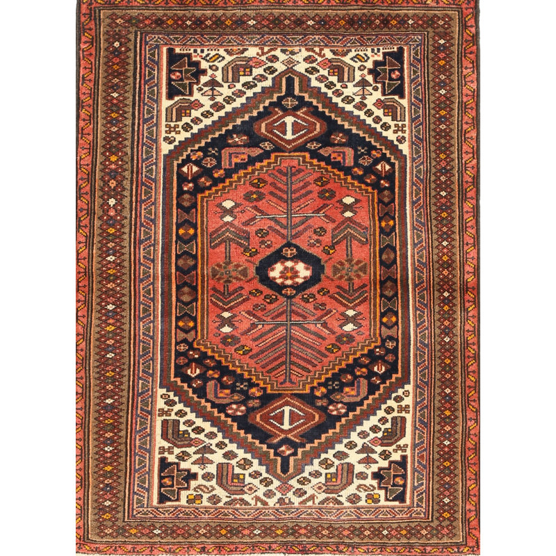 Tapis noir/brun/pêche traditionnel Ollinger, Rectangle 5 pi x 7 pi