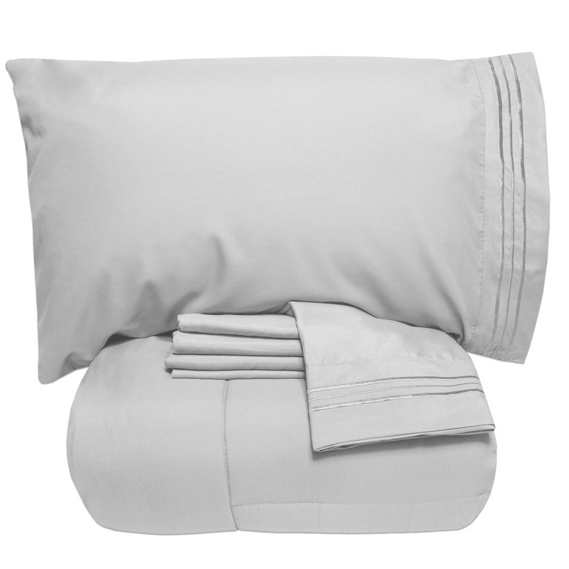Ensemble d'édredon et de draps toutes saisons 4 pièces / 6 pièces de couleur unie par Sweet Home Collection, Argent