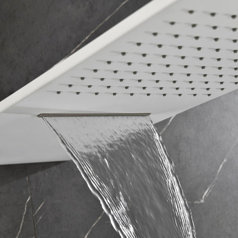 Système de douche mural à cascade avec jets corporels, Blanc