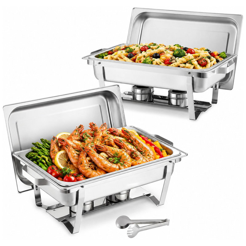 Ensemble de buffet de 2 pièces comprenant un réchaud en acier inoxydable de 8 pintes avec support pliable., 2