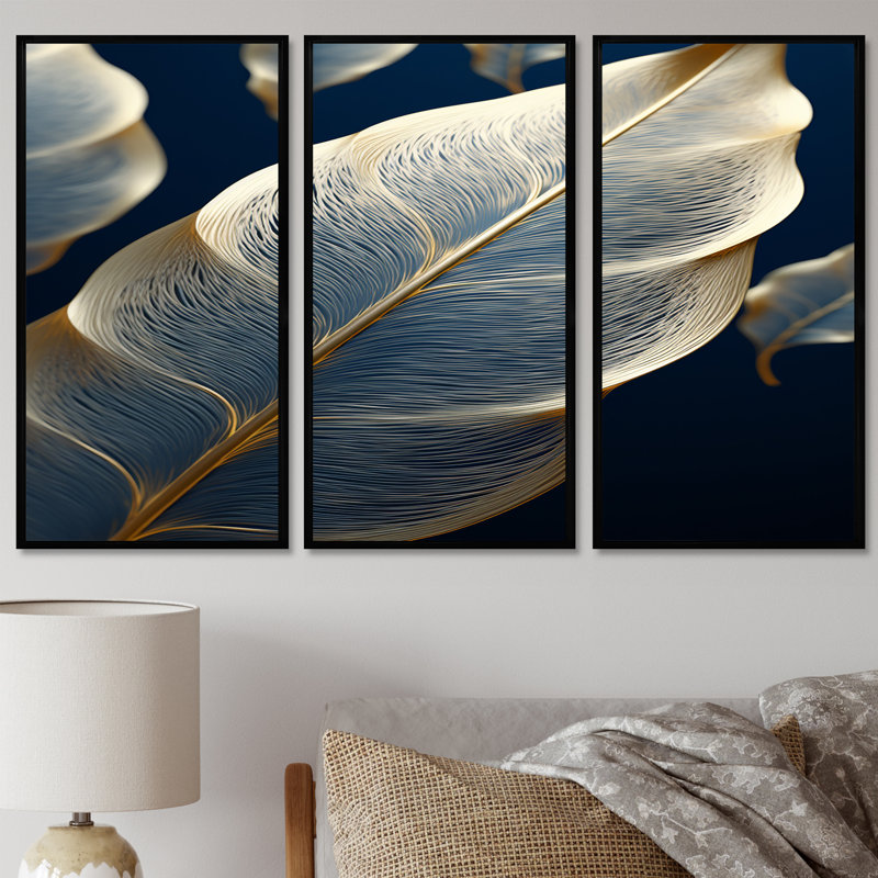 Ensemble de salon mural Laken - Leaves, Cadre flottant noir, H 28 po x l 36 po x P 1 po