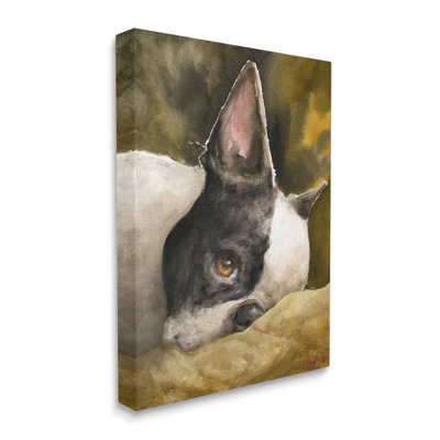 " Boston Terrier Resting Dog Pet " by George Dyachenko Painting Print
