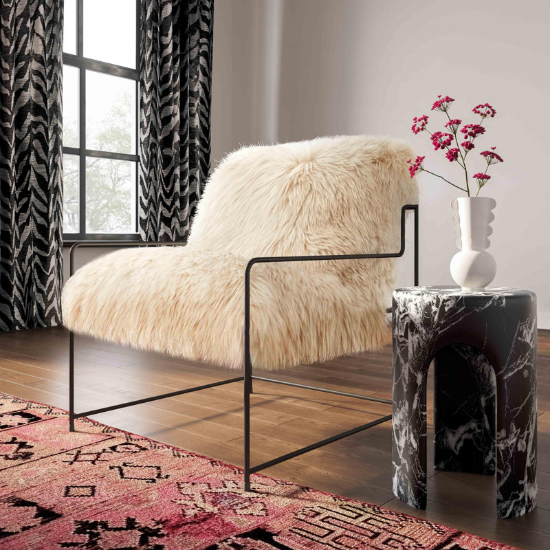  Chaise en peau de mouton véritable, Beige