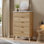 Commode 5 tiroirs cannelée - hauteur 47,2 po, poignées dorées, plateau en marbre, naturel