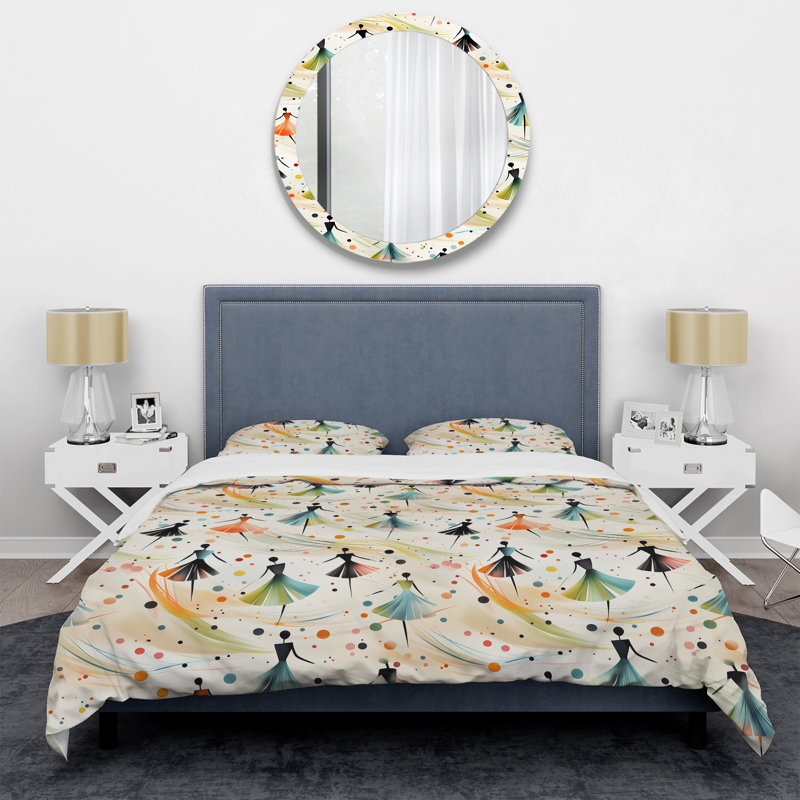 Literie Beige And Green Dance Pattern, Housse de couette pour très grand lit et 2 très