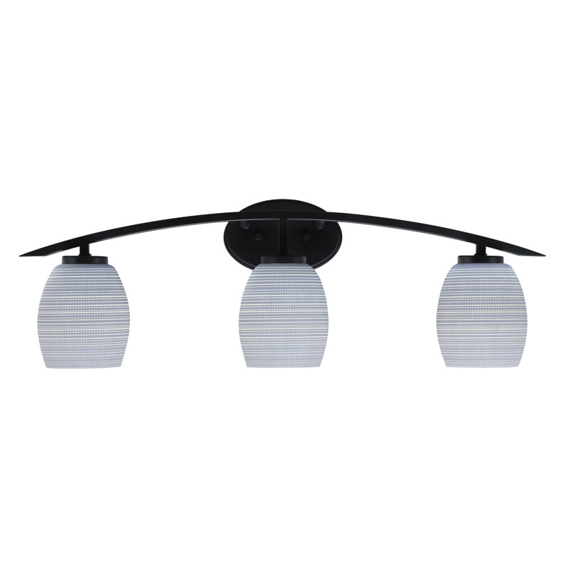 Barre d'éclairage de salle de bain 3 lumières avec verre matriciel 5 po Kurve, Noir mat, Gris