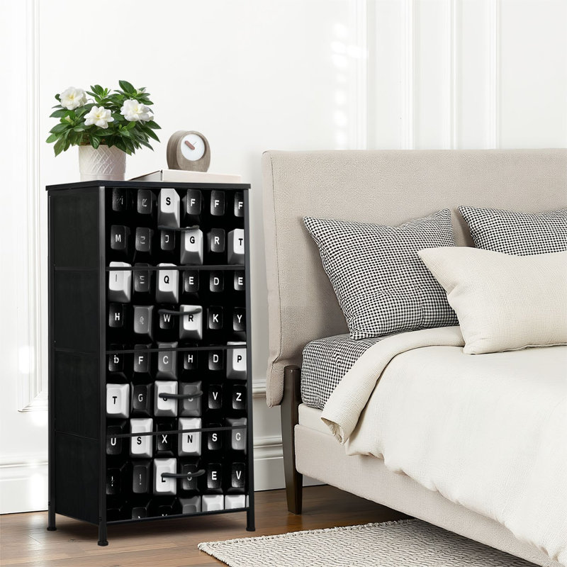 4 Drawer Dresser for Bedroom, Narrow Chest of Drawers, Wooden Top and Study Iron Frame 18"x37.5"-(WxH)